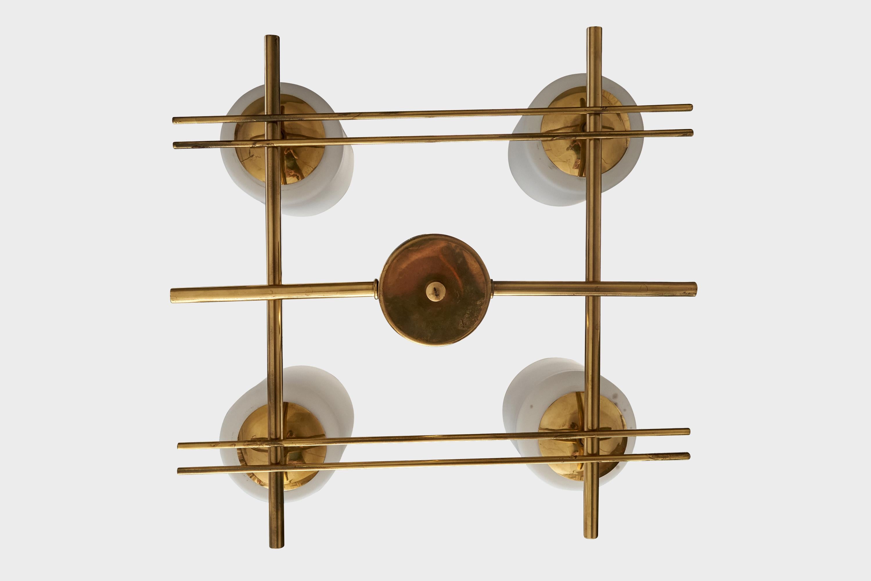 Itsu OY, Chandelier, Brass, Glass, Finland, 1950s For Sale 3