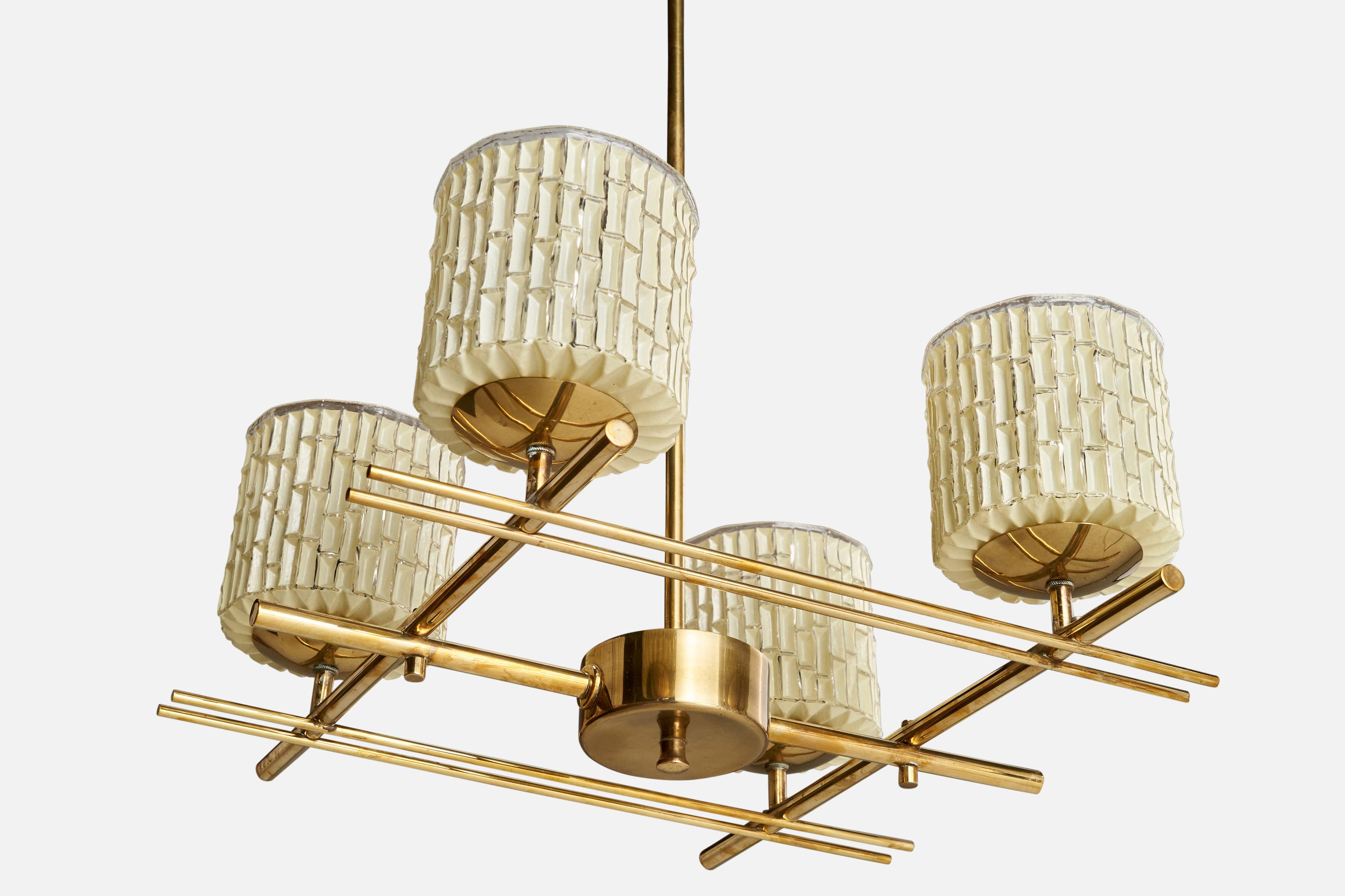 Itsu OY, Chandelier, Brass, Glass, Finland, 1950s For Sale 3