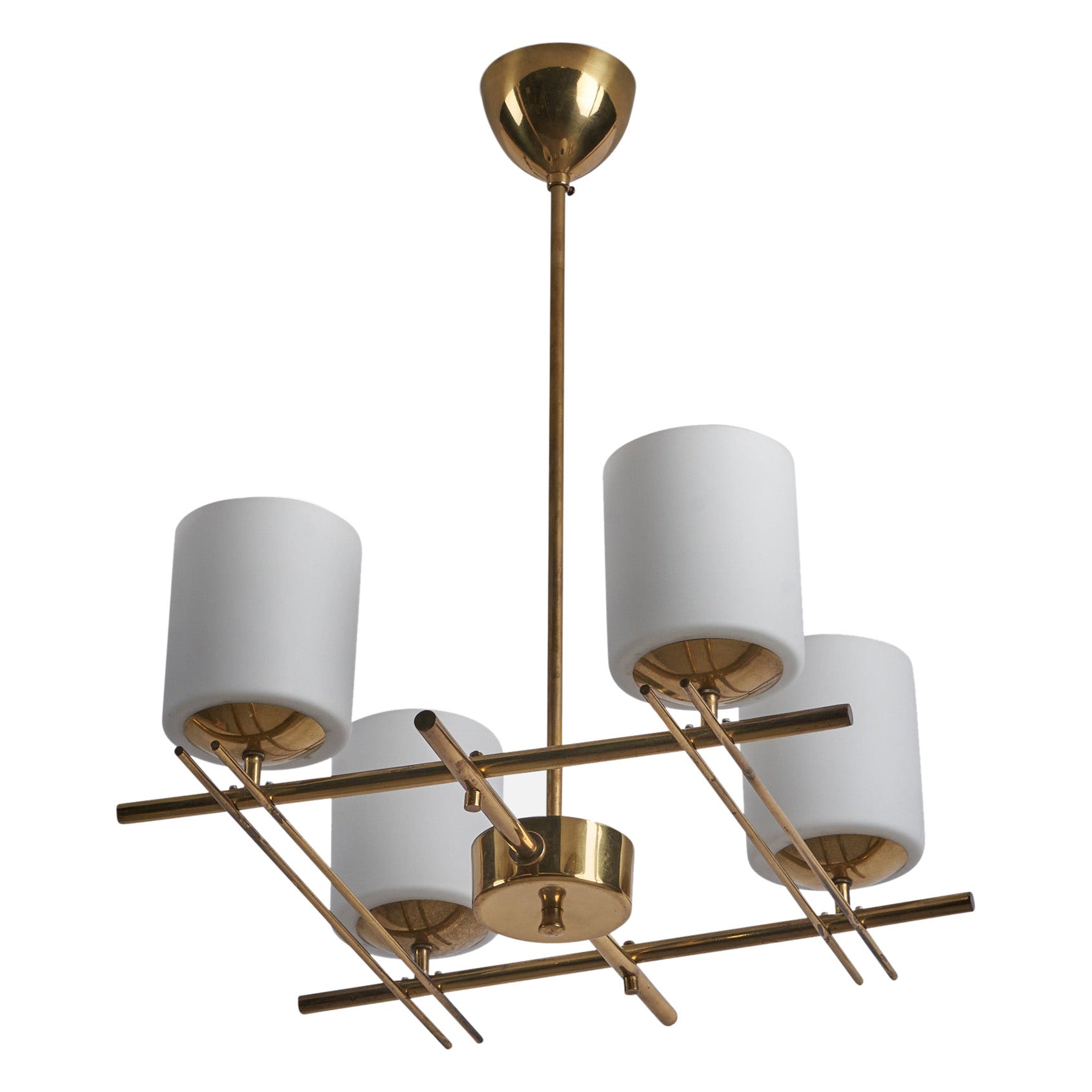 Itsu OY, Chandelier, Brass, Glass, Finland, 1950s