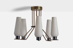 Itsu OY, Kronleuchter, Messing, Metall, Glas, Finnland, 1950er Jahre