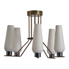 Itsu OY, Chandelier, Brass, Metal, Glass, Finland, 1950s