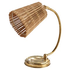 Itsu OY, Table Lamp, Brass, Reed, Finland, 1950s