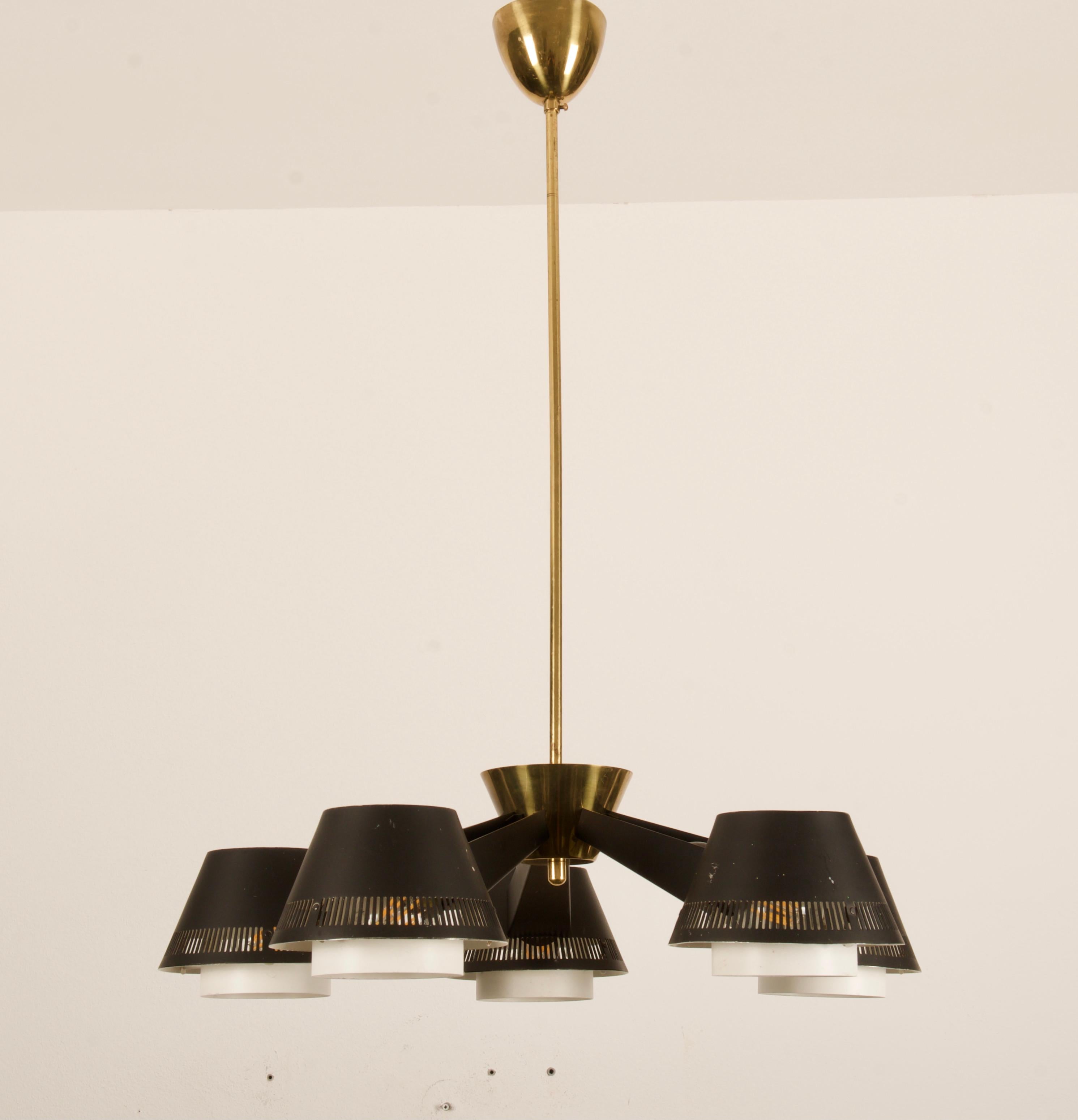 Finnish Itsu Panited Steel Chandelier 1960 Finland For Sale