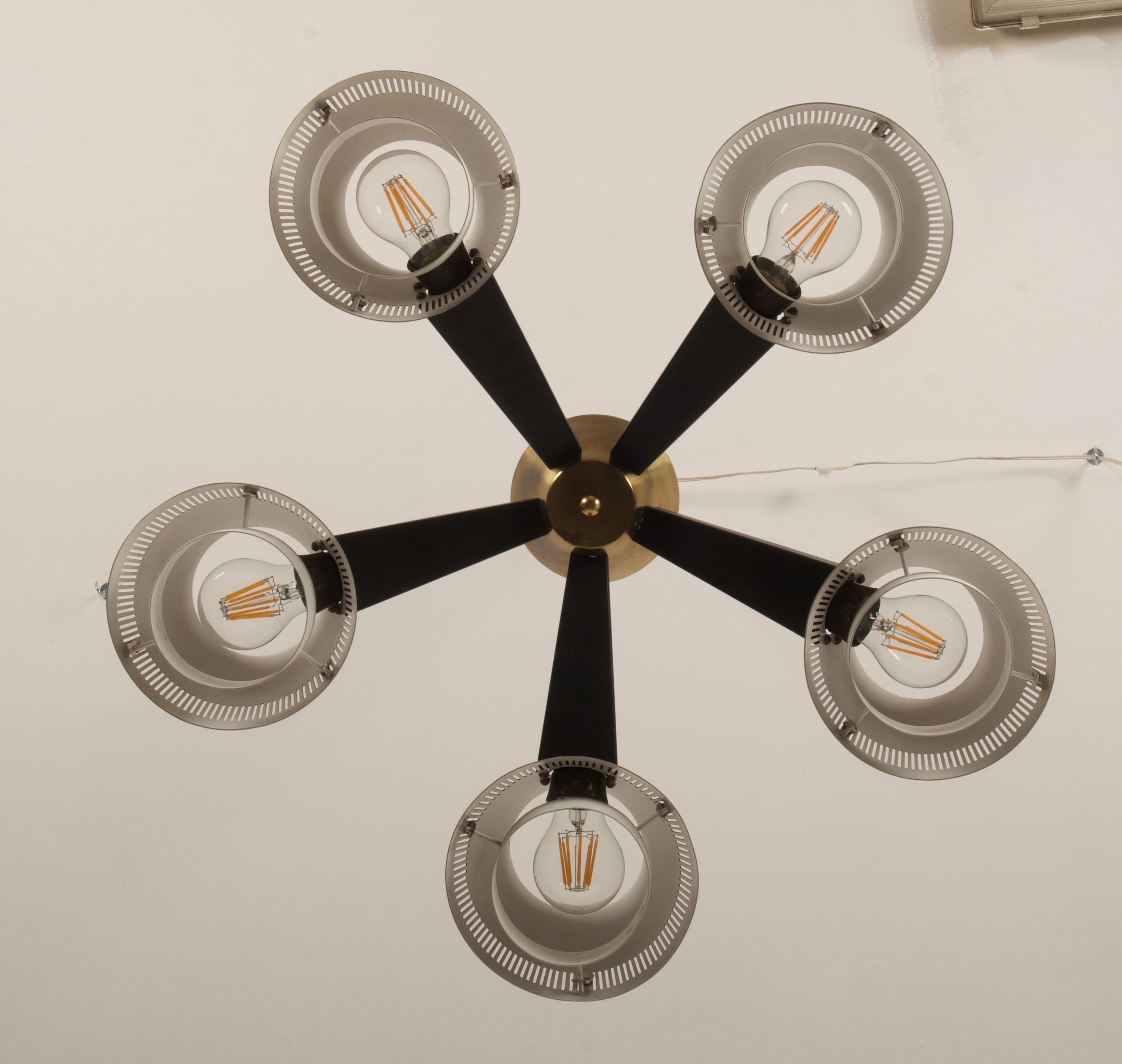 Mid-20th Century Itsu Panited Steel Chandelier 1960 Finland For Sale