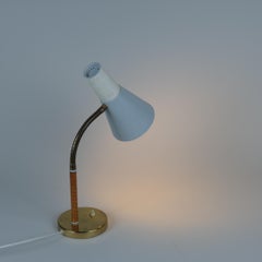 Itsu Table Lamp Ak 21 in White, Gray, Leather and Brass, 1950s