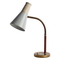 Itsu, Table Lamp, Brass, Metal, Leather, Plastic, Finland, 1950s