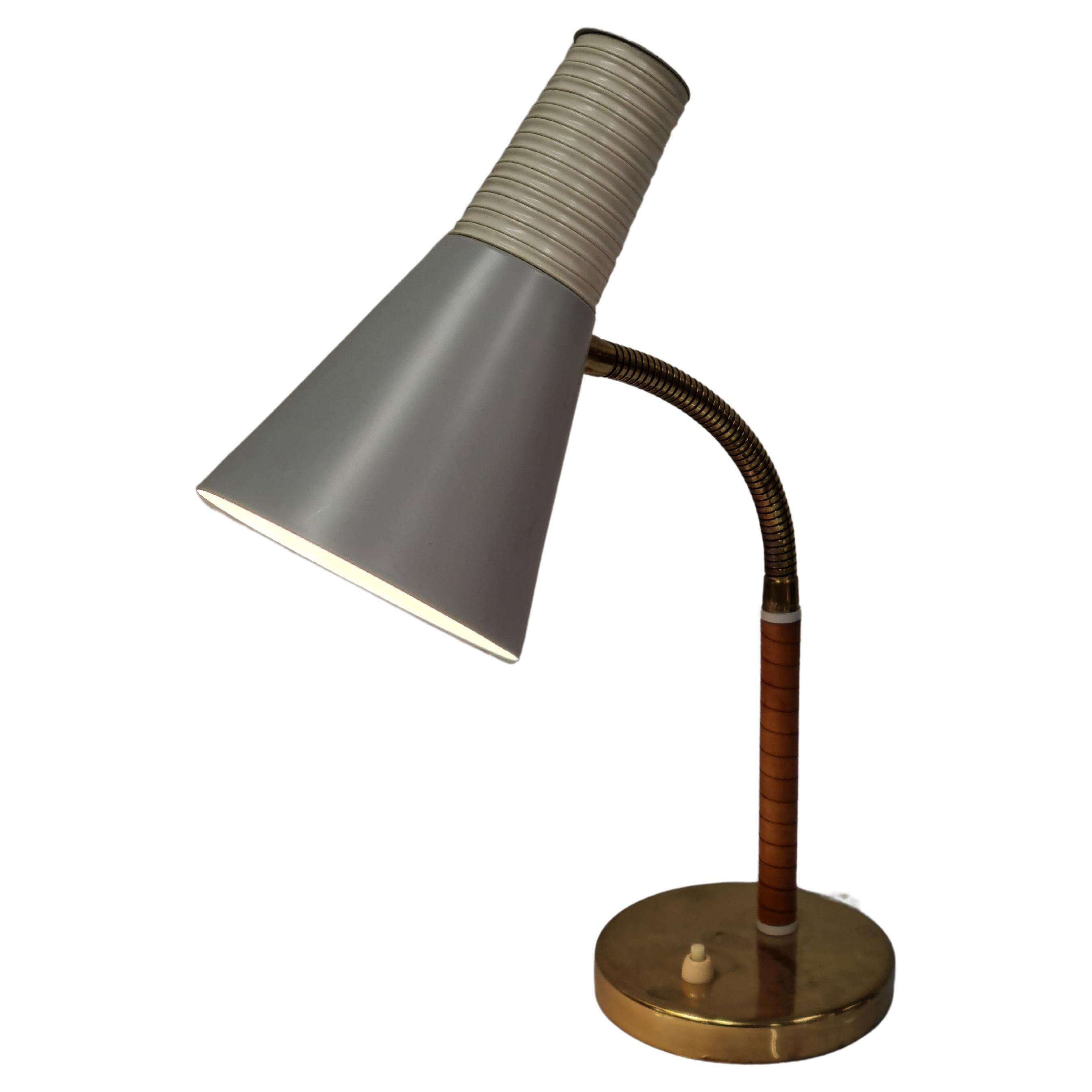 Itsu Table Lamp Ak 21 in White, Gray, Leather and Brass, 1950s For Sale