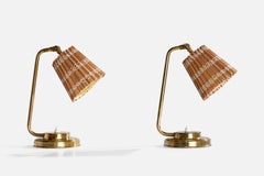 Itsu, Table Lamps, Brass, Reed, Finland, 1950s