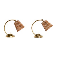Itsu, Table Lamps, Brass, Reed, Finland, 1950s