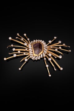 Itsy Bitsy Spider Broach by Shinobu Ichianygi, Rainbow Garnet, 18k, 3.8CTS DIA