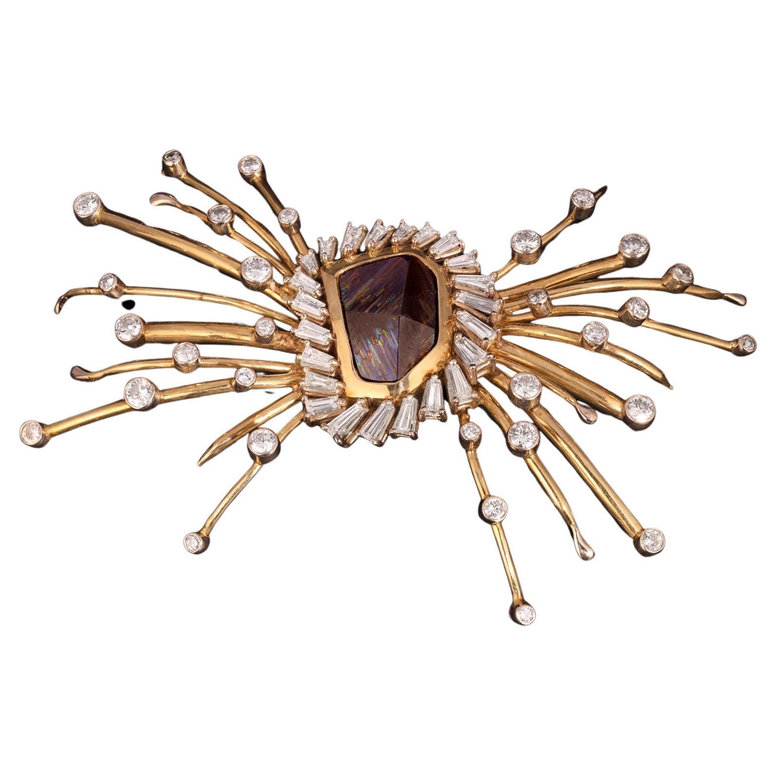 Itsy Bitsy Spider Broach by Shinobu Ichianygi, Rainbow Garnet, 18k, 3.8CTS DIA For Sale