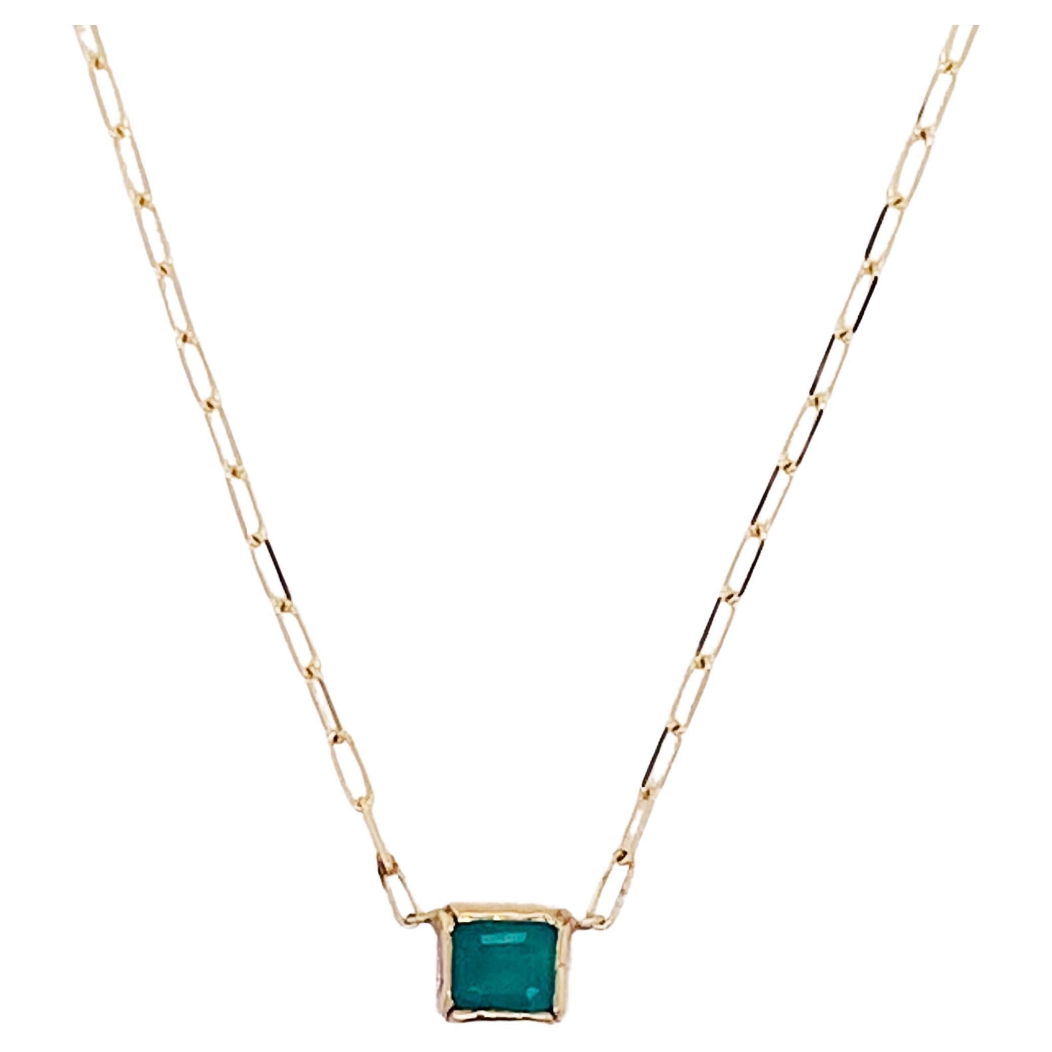Itty Bitty Emerald Necklace 0.10ct Emerald Paperclip Necklace in 14ky Gold