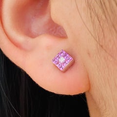 Itty Bitty Pink Sapphire & Diamond Studs, 18K White Gold September Birthstone