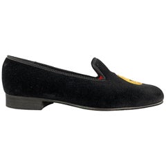 ITZ A STITCH Size 8.5 Black Embroidery Velvet Slippers Loafers