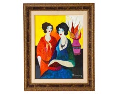 Itzchak Tarkay "Two Sisters" Oil on Canvas Painting