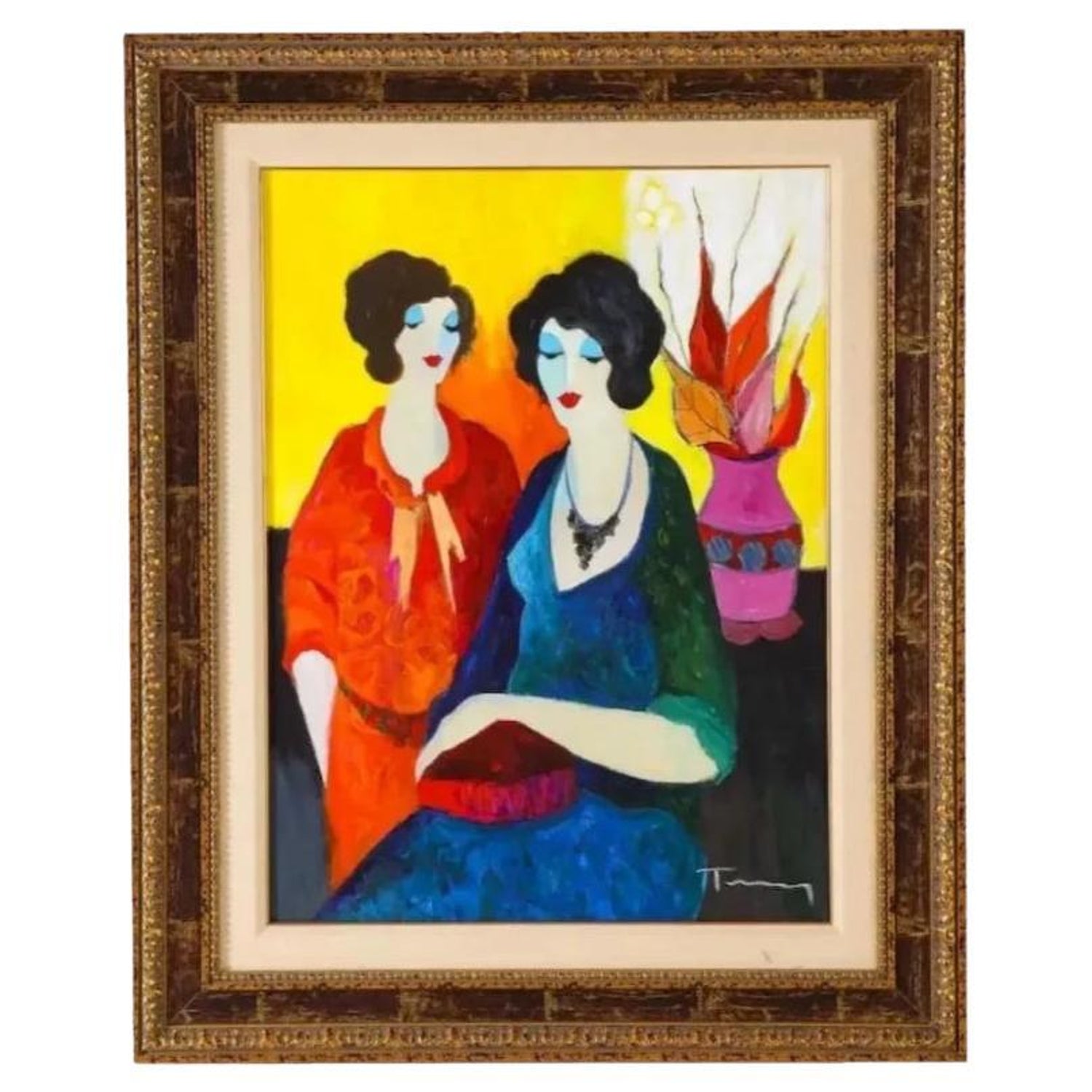 Itzchak Tarkay "Two Sisters" Oil on Canvas Painting at 1stDibs