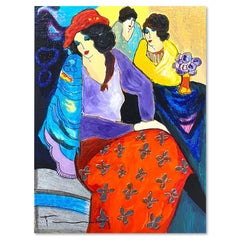Itzchak Tarkay, "Blue Mood" One-of-a-Kind Mixed Media Over Paint on Wood