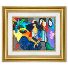 Itzchak Tarkay, "Gossip" Framed One-of-a-Kind Mixed Media Over Paint on Wood