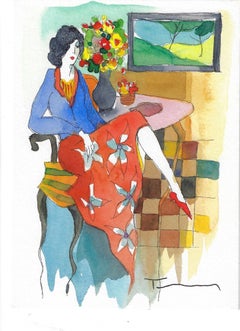 Itzchak Tarkay – Original-Aquarell in Mischtechnik, handsigniert, mit Zertifikat