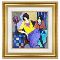 Itzchak Tarkay, "Sisters" Framed One-of-a-Kind Mixed Media Over Paint on Wood