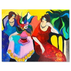 Itzchak Tarkay, "Tranquility" One-of-a-Kind Mixed Media Over Paint on Wood