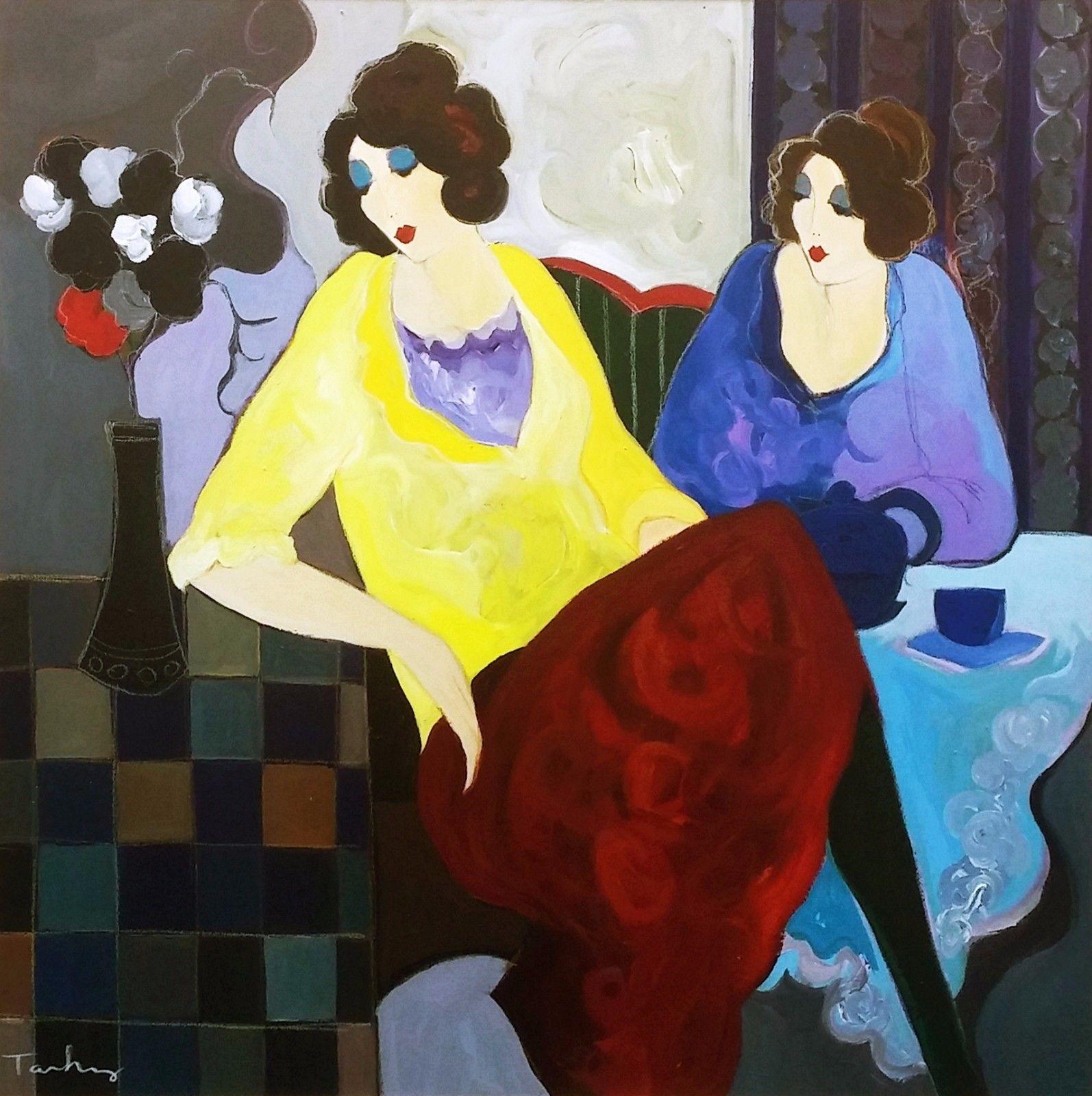 Itzchak Tarkay Figurative Painting - AFTERNOON TEA