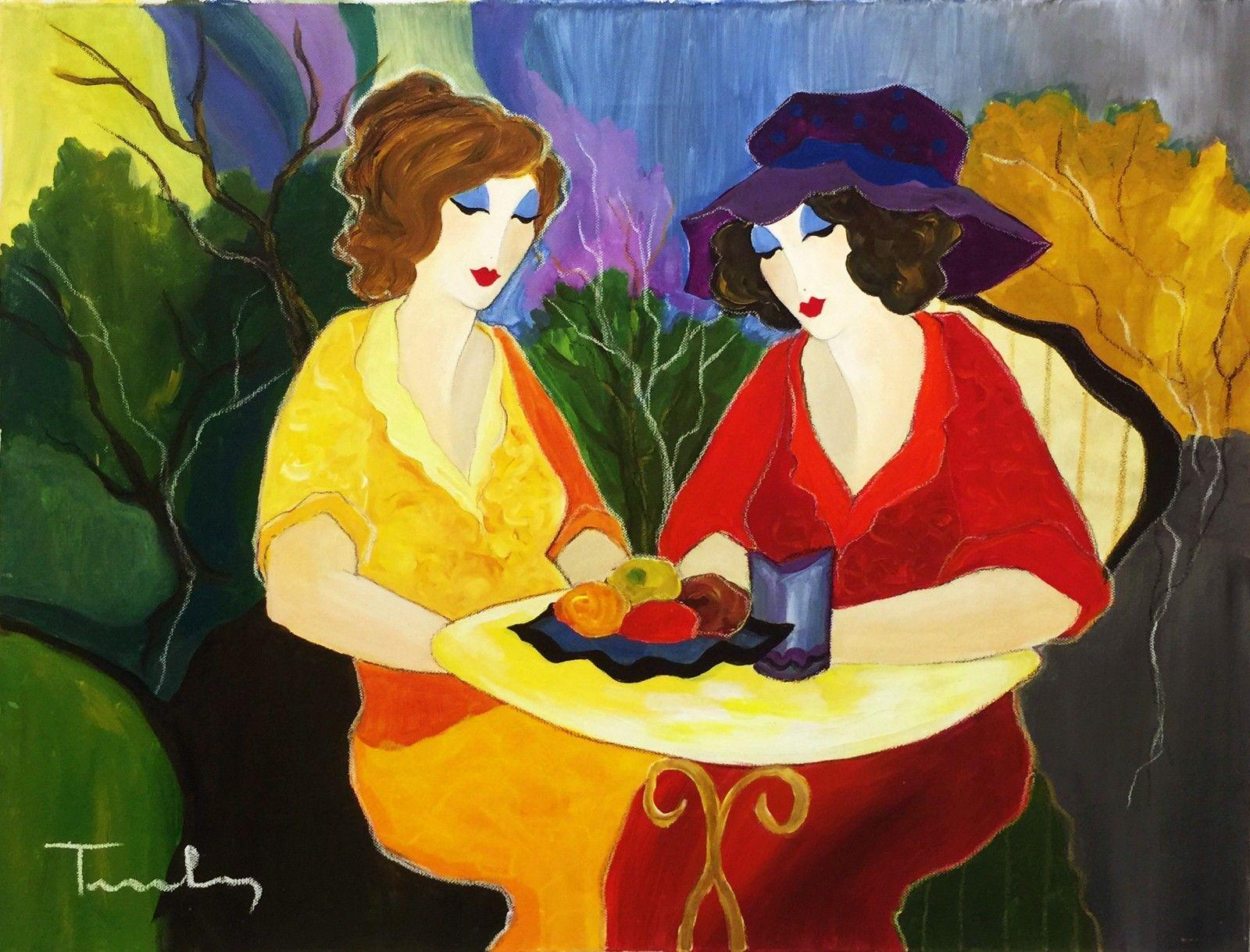 Itzchak Tarkay Itzchak Tarkay Oil Painting On Canvas Large Original Signed Lady Portrait Art