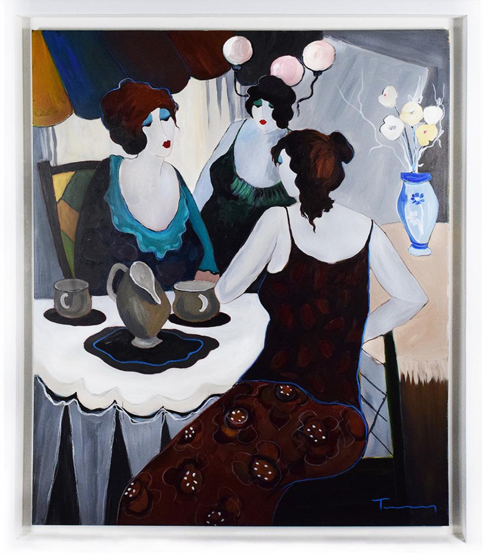 De Grands Amis - Gris Figurative Painting par Itzchak Tarkay