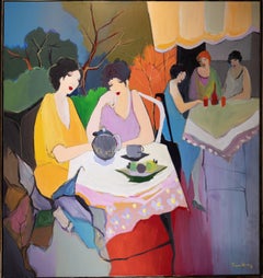 Itzchak Tarkay 60" x 60" Signed Original Acrylic Painting Ladies Seated at Table