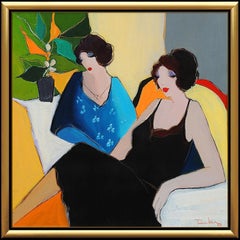 Itzchak Tarkay Large Original Oil Painting On Canvas Female Lady Cafe Signed Art