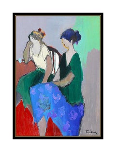 Itzchak Tarkay Original Oil Painting On Canvas Signed Cafe Ladies Portrait Art