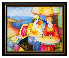 Itzchak Tarkay Original Oil Painting On Canvas Signed Female Cafe Portrait Art