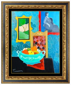 Itzchak Tarkay Original Oil Painting On Canvas Signed Still Life Cafe Artwork