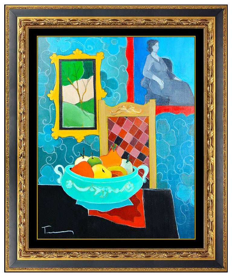 Itzchak Tarkay Itzchak Tarkay Original Oil Painting On Canvas Signed Still Life Cafe Artwork