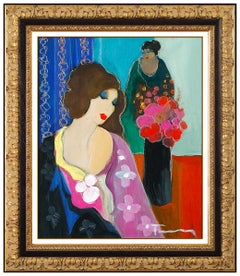 Itzchak Tarkay Original Painting Acrylic On Canvas Signed Portrait Lady Cafe Art