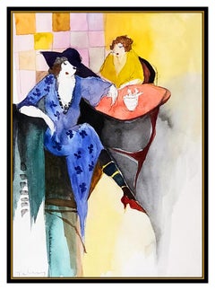 Itzchak Tarkay Itzchak Tarkay Original Watercolor Painting