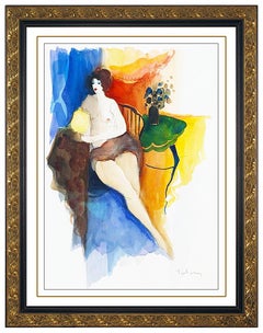 Itzchak Tarkay Original Watercolor Painting Signed Nude Female Portrait Artwork