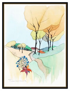 Itzchak Tarkay Rare Landscape Painting Original Watercolor Signed French Artwork