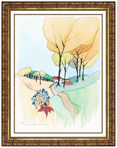 Itzchak Tarkay Rare Landscape Painting Original Watercolor Signed French Artwork