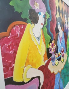 ITZCHAK TARKAY, 'TEA AT THE CLUB', ORIGINAL ACRYLIC CANVAS PAINTING 36x48, 2000