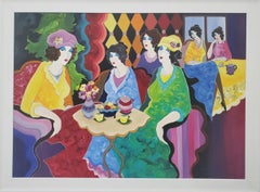 ITZCHAK TARKAY, "TÉ EN EL CLUB", PINTURA ORIGINAL EN LIENZO ACRÍLICO 36x48, 2000