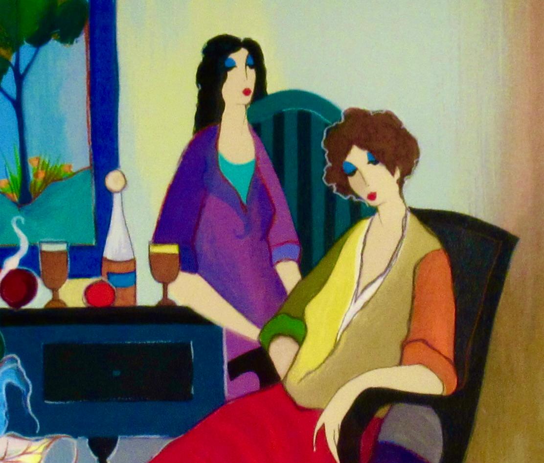 After Dinner Relaxation - Beige Figurative Print by Itzchak Tarkay