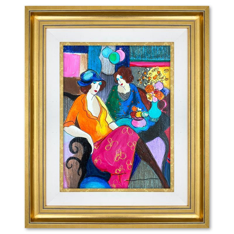 "Chit Chat" Framed One-of-a-Kind Mixed Media Over Paint on Wood - Mixed Media Art by Itzchak Tarkay