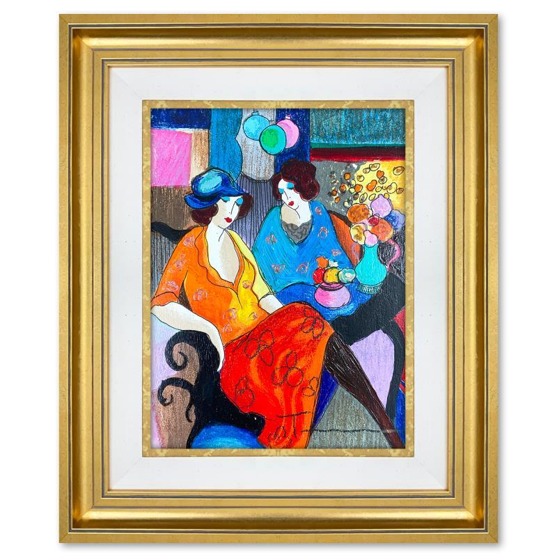 "Chit Chat" Framed One-of-a-Kind Mixed Media Over Paint on Wood - Mixed Media Art by Itzchak Tarkay