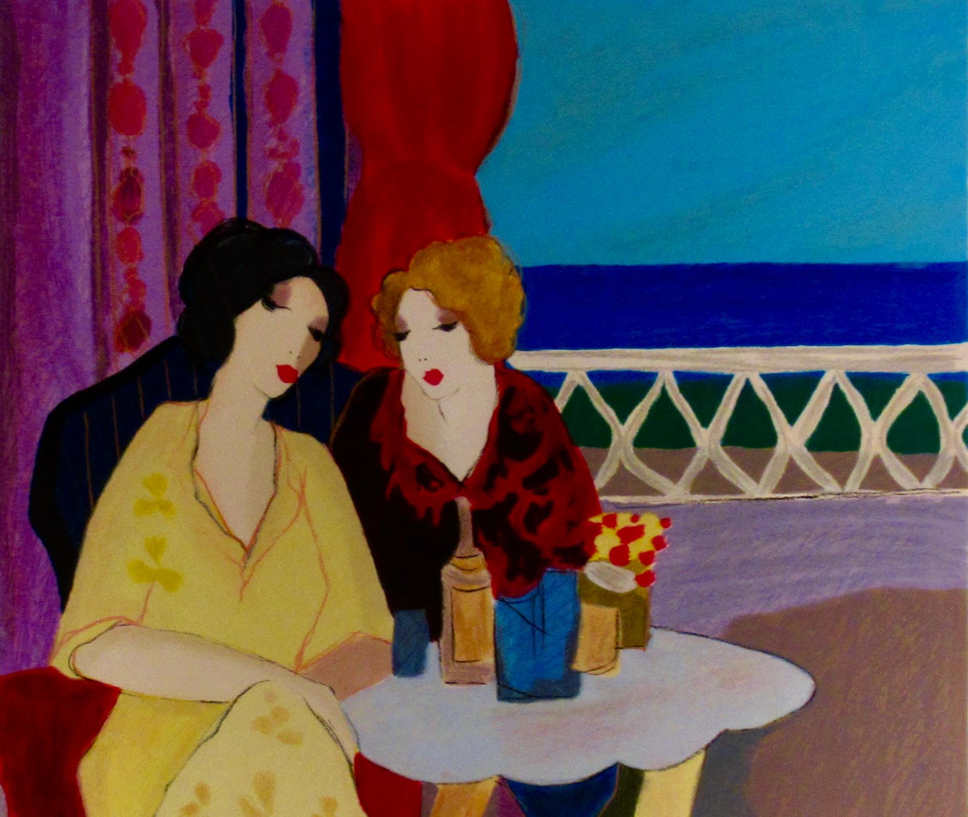 Cozy Corner - Beige Figurative Print by Itzchak Tarkay