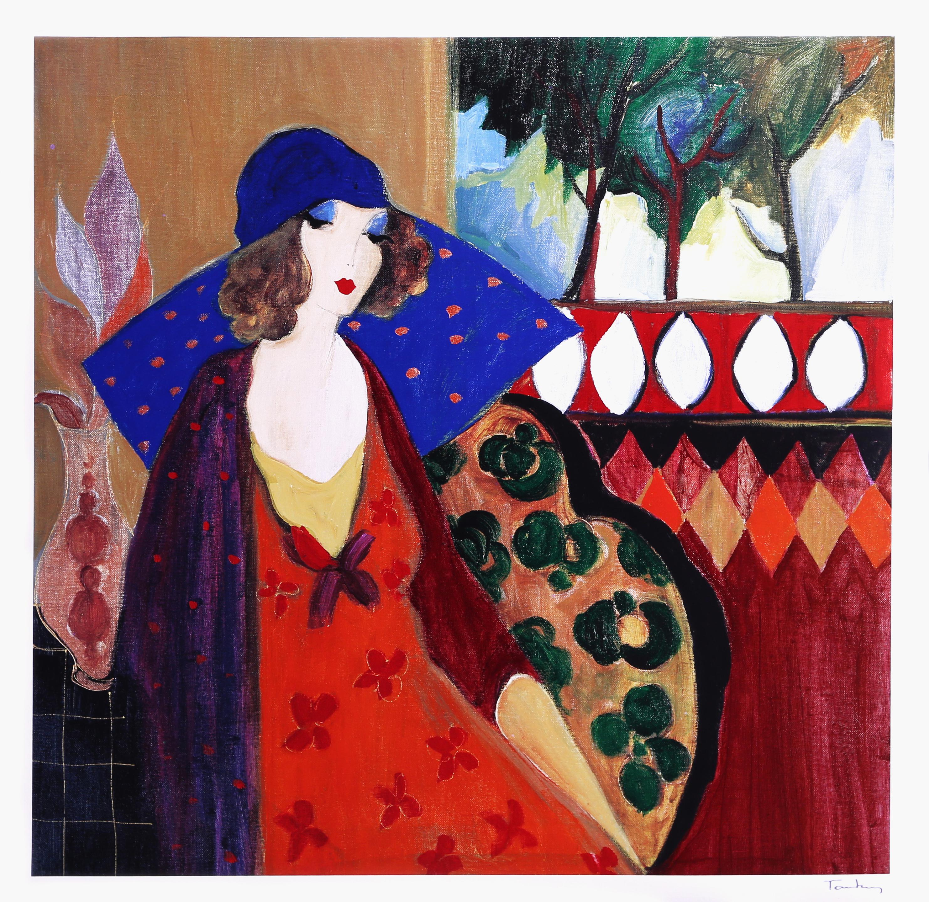 Figurative Print Itzchak Tarkay - Chapeau Indigo