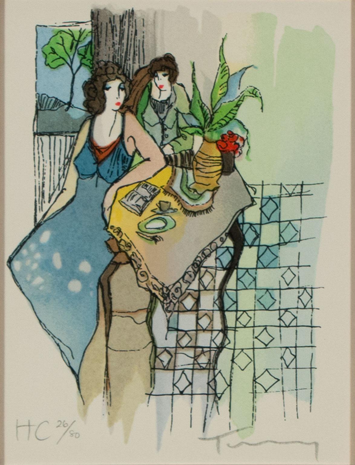Itzchak Tarkay [Café Friends] 2001 Serigrafia firmata, prova Hors Commerce in vendita 2