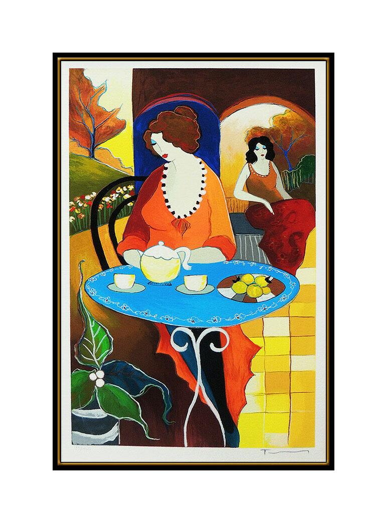 Itzchak Tarkay Embossed Color Serigraph Hand Signed Tea Time Cafe Lady Artwork For Sale 1