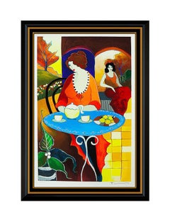 Itzchak Tarkay Embossed Color Serigraph Hand Signed Tea Time Cafe Lady Artwork