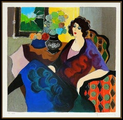 Itzchak Tarkay Embossed Color Serigraph Signed Woman Lady Cafe Portrait Artwork